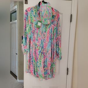 HTF Lilly Pulitzer Catch the wave swim over and matching hat